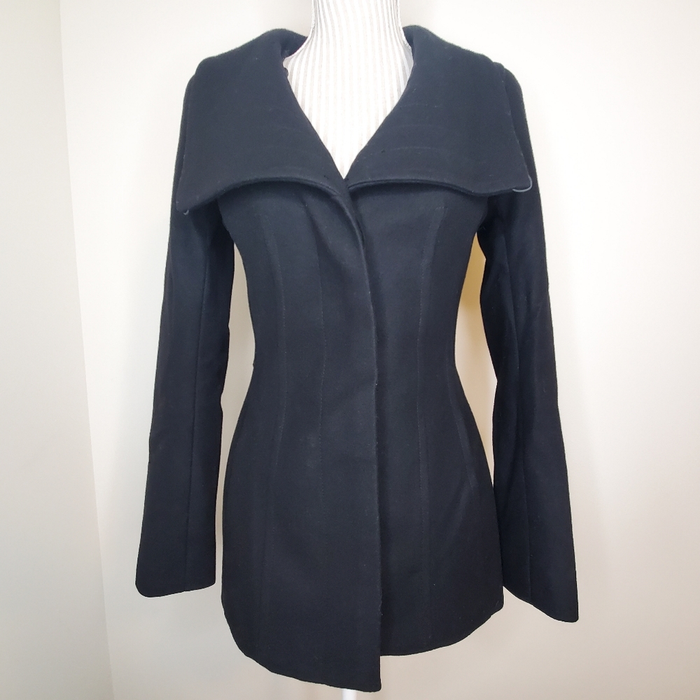 Aritzia Babaton Connor Short Wool Cashmere Pea Coat Black XS